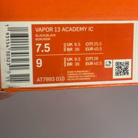Nike‎ Vaper 13 Academy Black Soccer Shoes Men’s 7.5/Women’s 9, brand new in box - Picture 14 of 16